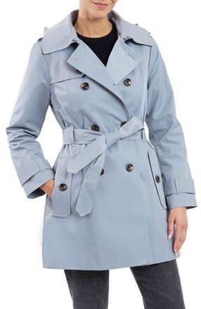 London Fog Hooded Double Breasted Cotton Blend Trench Coat in Koala at Nordstrom, Size X-Large