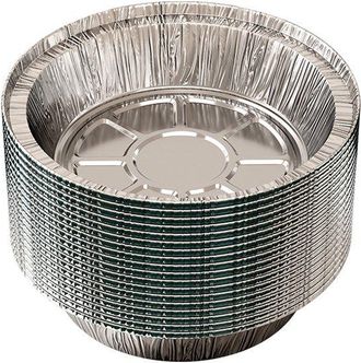 OEM Moldes Redondos De Aluminio De 20 Cm, Desechables, Aptos Para Congelador Y Horno, Cocinar, Almacenar, Asar Y Recalentar, Paquete De 100 Unidades