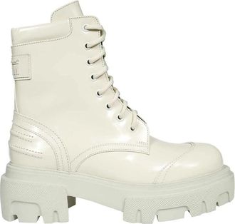 Msgm Vetersluiting Kalf Enkellaarzen - Dames - Veterlaarzen - Beige - 40 EU - Leer - Schoenen