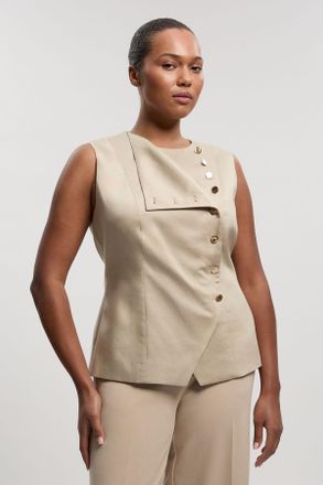 Karen Millen Womens Plus Size Tailored Linen Button Front Top - Beige Viscose - Size 20 UK
