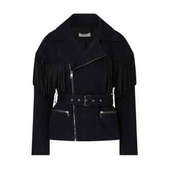 Liu Jo Denim Jacket con Frange e Cintura - - Jackets - Donna - Nero - S