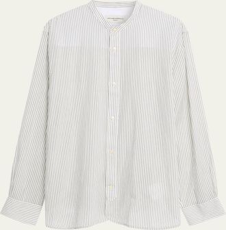 Officine Générale Mens Gali Band-Collar Cotton Stripe Button-Down Shirt