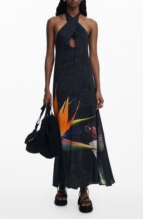 Desigual Halter Maxi Cover-Up Dress in Black at Nordstrom, Size X-Large