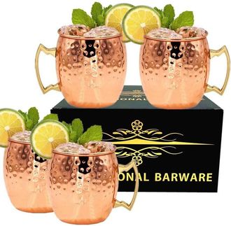 J&V Textiles Set Of 4 Hammered Copper Moscow Mule Mugs