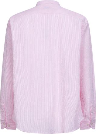 Etro Mens Pink Striped Seersucker Cotton Shirt