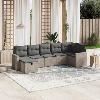 vidaXL Vidaxl - Set De Sof&aacute;s De Jard&iacute;n 7 Piezas Con Cojines Rat&aacute;n Pe Gris