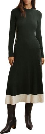 Reiss Aria Long Sleeve Rib Maxi Dress in Khaki Green at Nordstrom, Size X-Large