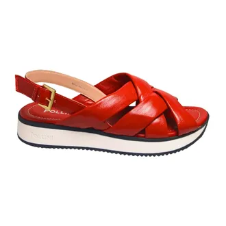 Pollini Schoenen, Dames, Rood, 39 EU, Leer, Platte Sandalen