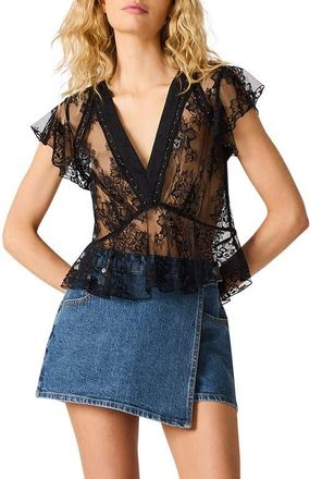 Steve Madden Leyla Sheer Lace Top in Black at Nordstrom, Size X-Large