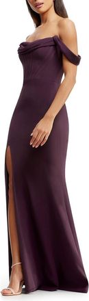 Dress The Population Melania Off the Shoulder Gown in Midnight Plum at Nordstrom, Size Xx-Small