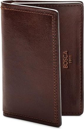 Bosca Dolce Collection - Full Gusset Two-Pocket Card Case w/ I.D. Credit card Mens Wallet Dark Brown, Leather