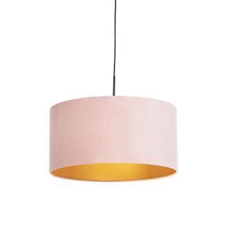 QAZQA Qazqa R&uacute;stico L&aacute;mpara Colgante Con Pantalla De Terciopelo Rosa Y Dorado 50 Cm - Combi Textil /acero Cil&iacute;ndra /alargada /redonda Adecuado Para Led Max.
