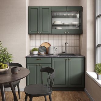 Vicco Cocina Para Solteros Fame-line, Verde-dorado Casa De Campo/antracita, 140 Cm Sin Encimera