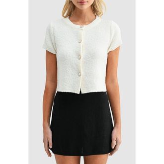 All in Favor Short Sleeve Crop Cardigan in Cream at Nordstrom, Size Medium