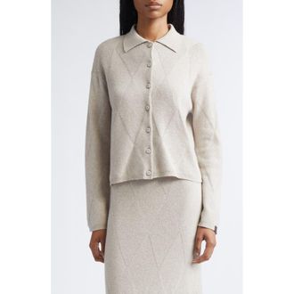 Max Mara Diamond Stitch Cashmere Cardigan in Beige Melange at Nordstrom, Size Medium