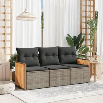 vidaXL Set De Sof&aacute; De Jard&iacute;n 3 Pzas Y Cojines Rat&aacute;n Sint&eacute;tico Gris Vidaxl