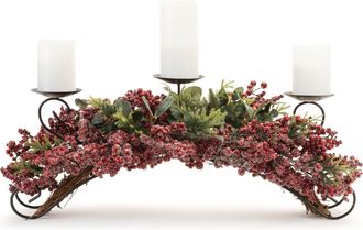Melrose International Pine and Berry Centerpiece Candle Holder 31L - Red, Green