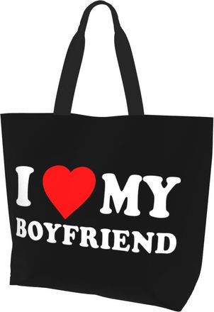 AOOEDM I Love My Boyfriend Ladies Canvas Tote Reusable Shopping Bag