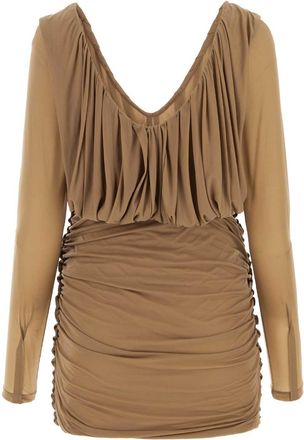 Saint Laurent Womens Camel Jersey Mini Dress - Tan - Size EU 36 (Womens)
