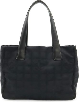 Chanel Black Nylon Leather Shoulder Bag Tote Bag (Pre-Owned)