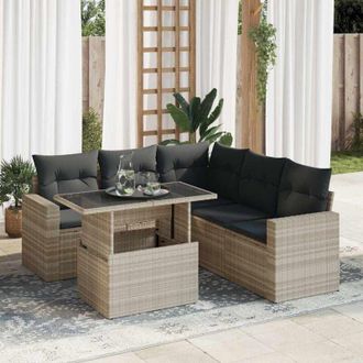 vidaXL Set De Sof&aacute;s De Jard&iacute;n 6 Pzas Y Cojines Rat&aacute;n Sint&eacute;tico Gris Vidaxl