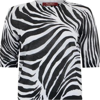Max Mara Zebra Print Gebreide Top - Dames - Ronde hals truien - Veelkleurig - L - Truien & Vesten