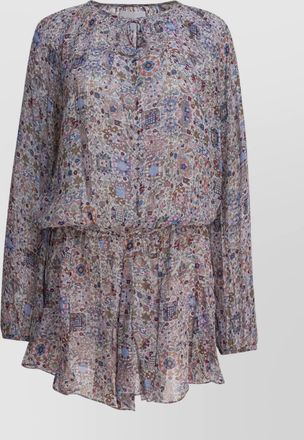 Isabel Marant waist elastic floral long sleeve round neck ruffled hem