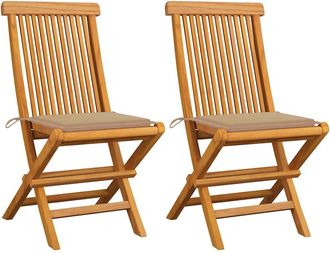 vidaXL Sillas Plegables Con Cojines Beige, 2 Unidades, Madera Maciza De Teca. Vidaxl