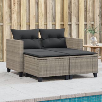 vidaXL Sof&aacute; De Jard&iacute;n 2 Plazas Con Toldo Y Taburetes Rat&aacute;n Pe Gris Vidaxl