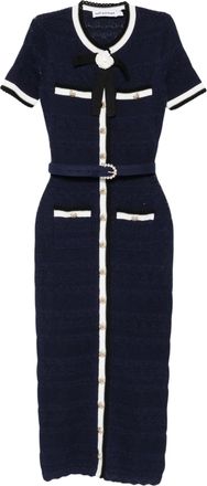 Self Portrait Blue Ribbed Knit Midi Dress