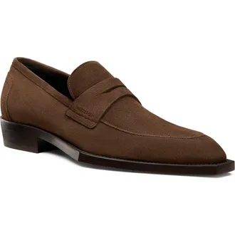Stuart Weitzman Camillo Square Toe Suede Penny Loafer in Espresso at Nordstrom Rack, Size 9
