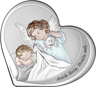 OEM Cuadro Plateado Con &Aacute;ngel De La Guarda, Coraz&oacute;n De Colores + Grabado 6777-c 8 X 7,5 Cm