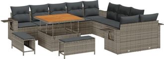 vidaXL Garden Sofa Set with Storage 13 pcs Grey Poly rattan Vidaxl