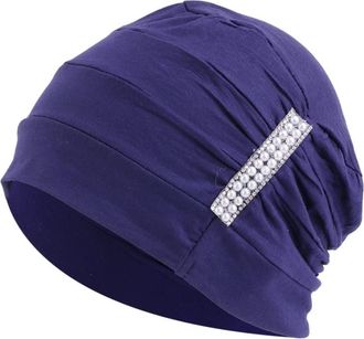 Generic Jewelled Chemo Hair Loss Beanie Hat Scarf Turban Head Wrap Cancer Navy