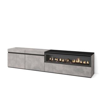 Skraut Home Mueble tv efecto madera cemento 200x35x45cm chimenea efecto fuego