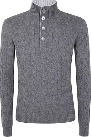 Barba Gebreide Polo - Heren - Coltruien - Grijs - M - Wol - Truien & Vesten