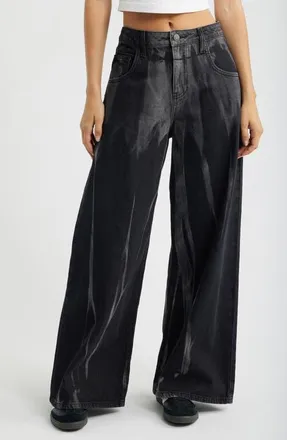 YMI Relaxed Baggy Wide Leg Jeans in Black at Nordstrom, Size 11