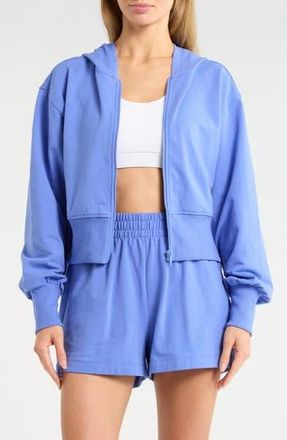 Zella Relay French Terry Crop Full Zip Hoodie in Purple Baja at Nordstrom Rack, Size X-Large