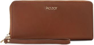 Kazar Langwerpige schuifportemonnee met band - Dames - Portefeuilles - Bruin - ONE Size - Leer - Accessoires