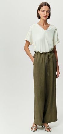 Exquise Morganne High Rise Wide Leg Woven Pants in Khaki at Nordstrom, Size X-Large