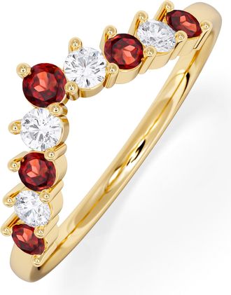 The Diamond Store Garnet and Lab Diamond Wishbone Ring in 9K Yellow Gold