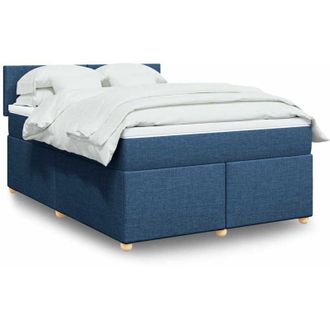 vidaXL Cama Box Spring Con Colch&oacute;n Tela Azul 140x190 Cm Vidaxl