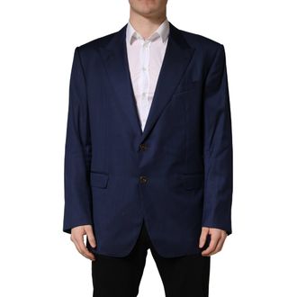 Dolce & Gabbana Mens Blue Single Breasted 2 Button Suit Jacket Virgin Wool Silk