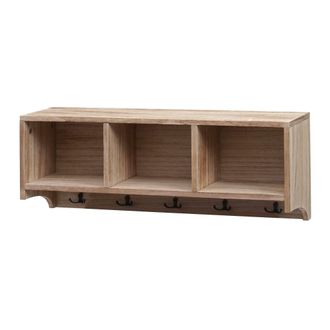 Hhg Hhg - Nunca Usado] Estanter&iacute;a De Pared 412, Perchero Perchero De Pared Estanter&iacute;a, 3 Compartimentos 5 Ganchos 30x80x20cm Madera, Marr&oacute;n Natural