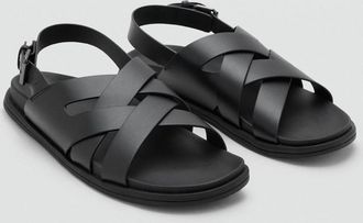 Mango Sandali pelle fasce incrociate nero - Uomo - 39 - MANGO MAN