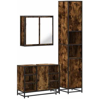 vidaXL Set De Muebles Ba&ntilde;o 3 Pzas Madera Contrachapada Roble Ahumado Vidaxl