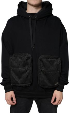 Dolce & Gabbana Mens Hooded Sweatshirt Mesh Pocket Detail - Black Cotton - Size EU 50 (Mens)