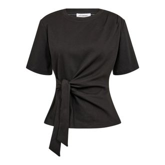 Co'Couture Tops, Dames, Zwart, L, Katoen, Oriane CC Pleat Tie Tee