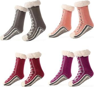 Generic Unisex Thick Cashmere Slipper Home Socks Fluffy Plush Comfy Sleeping Footwear Non-slip Grippy Boots Thermal Plush Booties (4pcs-h,One Size)