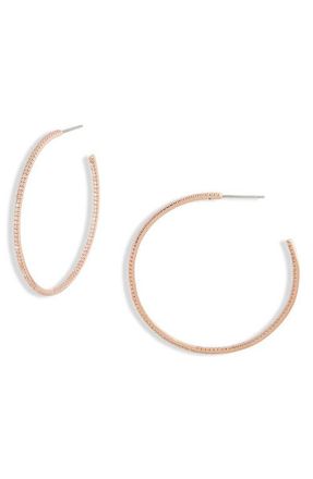 Nordstrom Pav&eacute; Cubic Zirconia Hoop Earrings in Clear- Rose Gold at Nordstrom
